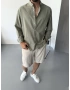 Yeşil Fresh Keten Oversize Gömlek