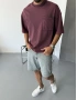 Bordo Yıkamalı Cepli Oversize T-Shirt