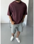 Bordo Yıkamalı Cepli Oversize T-Shirt
