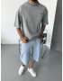 Gri Yıkamalı Cepli Oversize T-Shirt