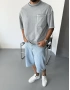 Gri Yıkamalı Cepli Oversize T-Shirt