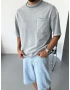 Gri Yıkamalı Cepli Oversize T-Shirt