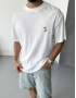 Beyaz Minimal Baskı Oversize T-Shirt