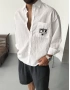 POV Baskılı Beyaz Oversize Gömlek