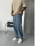 Mavi Cebi İşlemeli Bol Kalıp Baggy Jean