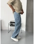 Mavi Cebi İşlemeli Bol Kalıp Baggy Jean