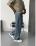 Mavi Cebi İşlemeli Bol Kalıp Baggy Jean