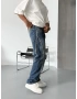 Şerit Detaylı Mavi Denim Pantolon