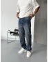 Şerit Detaylı Mavi Denim Pantolon