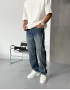 Şerit Detaylı Mavi Denim Pantolon