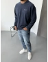 Lacivert Yıkamalı Kabartmalı Sweatshirt