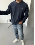 Lacivert Yıkamalı Kabartmalı Sweatshirt