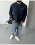 Lacivert Yıkamalı Kabartmalı Sweatshirt