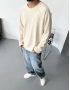Krem Kesik Yaka Oversize Sweatshirt