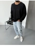 Siyah Kesik Yaka Oversize Sweatshirt