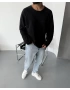 Siyah Kesik Yaka Oversize Sweatshirt