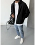 Siyah Premium Fermuarlı Oversize Hırka