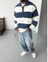 Lacivert Polo Yaka Oversize Sweatshirt