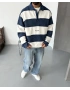 Lacivert Polo Yaka Oversize Sweatshirt