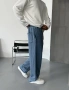 Yıkamalı Mavi Bol Kalıp Baggy Eşofman