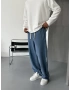 Yıkamalı Mavi Bol Kalıp Baggy Eşofman