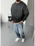Antrasit Yıkamalı Bisiklet Yaka Sweatshirt