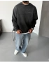 Antrasit Yıkamalı Bisiklet Yaka Sweatshirt