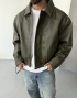 Premium Haki Oversize Deri Ceket