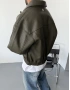 Premium Haki Oversize Deri Ceket