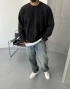 Siyah Yıkamalı Gofre Kumaş Sweatshirt