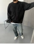 Siyah Yıkamalı Gofre Kumaş Sweatshirt