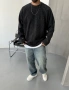 Siyah Yıkamalı Gofre Kumaş Sweatshirt