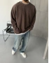 Kahve Yıkamalı Gofre Kumaş Sweatshirt