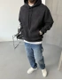 Siyah Yıkamalı Oversize Kapişonlu Sweat