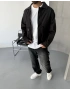 Siyah Gabardin Cep Detay Oversize Ceket