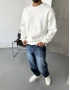 Beyaz Premium Bisiklet Yaka Sweatshirt