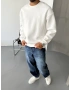 Beyaz Premium Bisiklet Yaka Sweatshirt