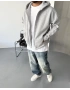 Gri Kapişonlu Oversize Hırka