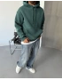 Yeşil Yıkamalı Kapişonlu Oversize Sweatshirt