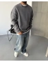 Gri Yıkamalı Bisiklet Yaka Oversize Sweat