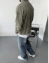 Yeşil Yıkamalı Yarım Fermuar Sweatshirt