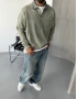 Yeşil Yıkamalı Yarım Fermuar Sweatshirt