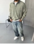 Yeşil Yıkamalı Yarım Fermuar Sweatshirt