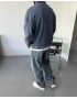 Mavi Yıkamalı Yarım Fermuar Sweatshirt