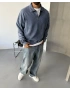 Mavi Yıkamalı Yarım Fermuar Sweatshirt