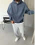 Lacivert Yıkamalı Oversize Kapişonlu Sweatshirt