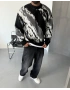 Siyah Desenli Oversize Triko Kazak