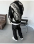 Siyah Desenli Oversize Triko Kazak
