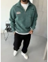 Yeşil Yıkamalı Yarım Fermuar Oversize Sweat