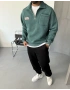 Yeşil Yıkamalı Yarım Fermuar Oversize Sweat